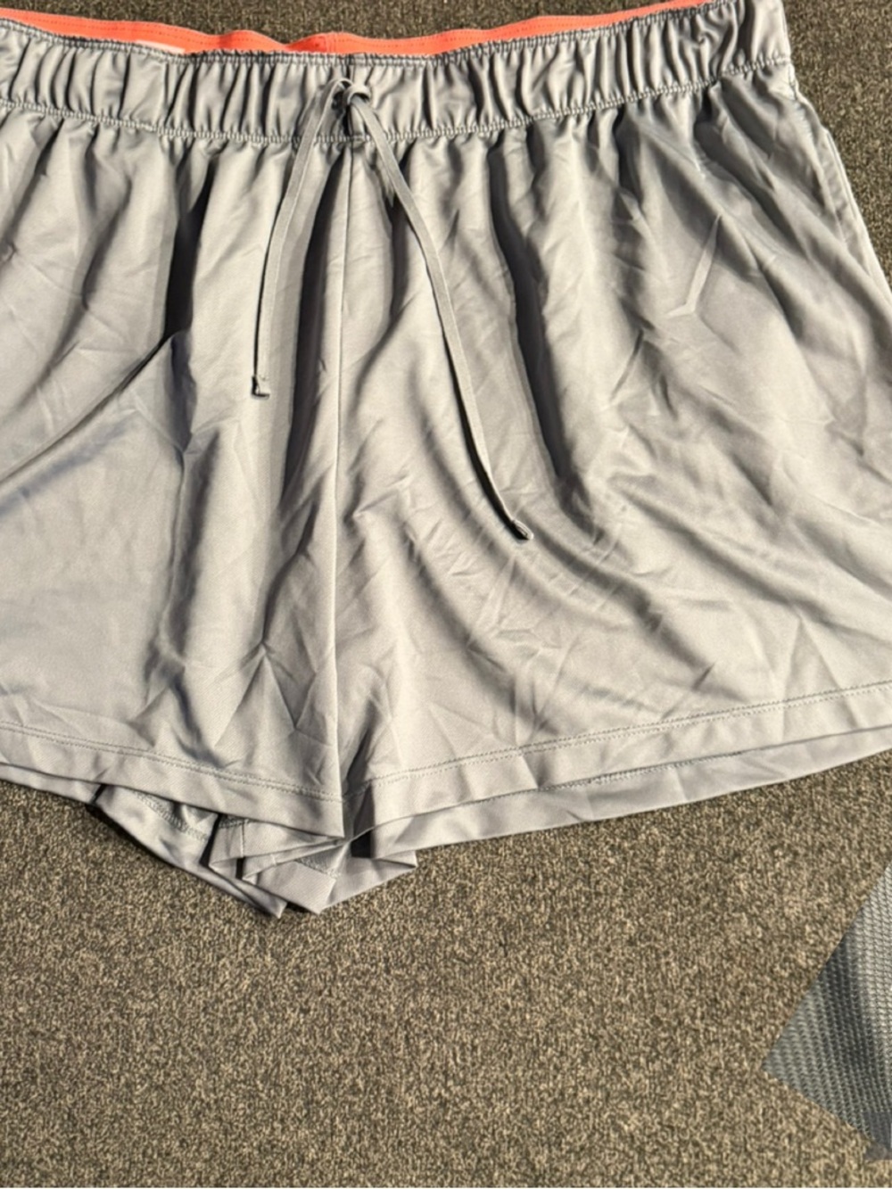 Nike Women's Light Gray Athletic Shorts with Coral Waistband